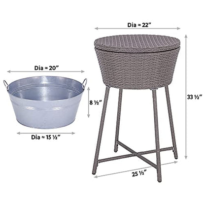 ABBLE Wicker Patio Ice Cooler Table Cool Bar Outdoor Patio Furniture Side Table with Beer and Wine Cooler Grey