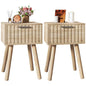 YMYNY Narrow Fluted Nightstand Set of 2, Small End Table, Modern Coffee Table with Drawer, Solid Wood Legs, Retaining Chain, for Bedroom and Small Spaces, Natural UHST014R-2 - color: Natural