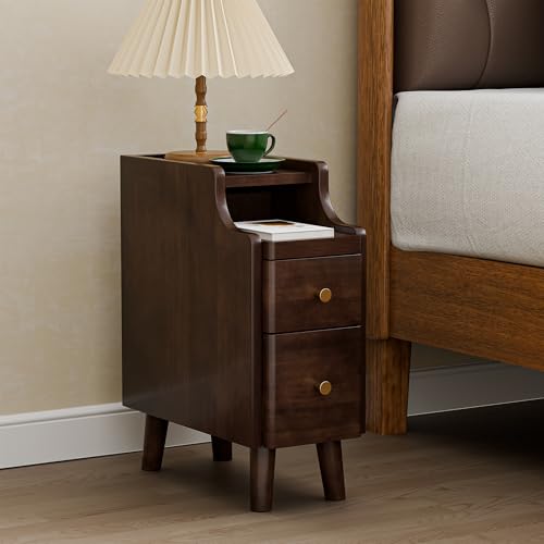 Nightstand, Pre-Assembled, 19.7“H Solid Wood Night Stand with 2 Drawers, Open Sliding Shelf, Mid Century Modern Small Bedside Table for Bedroom, Black Walnut 8" - color: Black Walnut, size: 8"