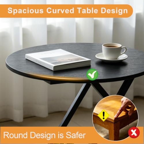 20In Round Side Table, 2-Tier Black End Table with Z-Shaped Metal Frame, Wood Grain Small Round Accent Table with Storage Shelf, Modern Sofa Side Table Nightstand for Living Room Bedroom - color: Black-z
