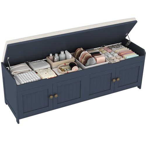 HOMEFORT 54.4" Shoe Bench with Lift Top Storage, Entryway Bench with Cushioned Seat, Wooden End of Bed Bench, Shoe Cabinet Bench with Hidden Storage Space, for Bedroom, Hallway,Blue - color: Blue, size: 54.4"Wx14.9"D x18.1"H