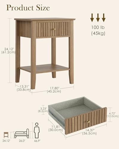 Fluted Nightstand, Farmhouse Night Stand with 1 Drawers, Mid Century Modern Side Accent Table,Bedside End Table for Bedroom, Living Room, Natural - color: Natural, size: 1 Drawer