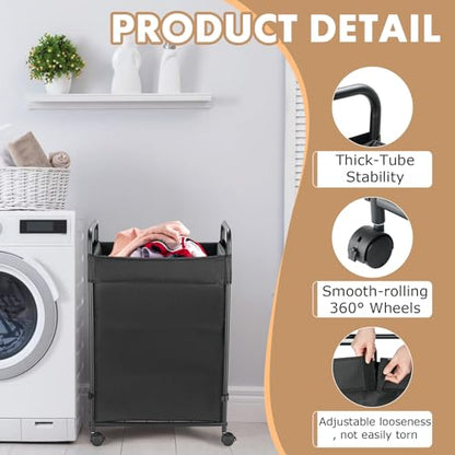 100L Laundry Hamper with Wheels, Rolling Laundry Sorter Cart with Metal Frame and Removable Liner, Dirty Clothes Hampers for Bedroom, Laundry Room, Bathroom - size: M