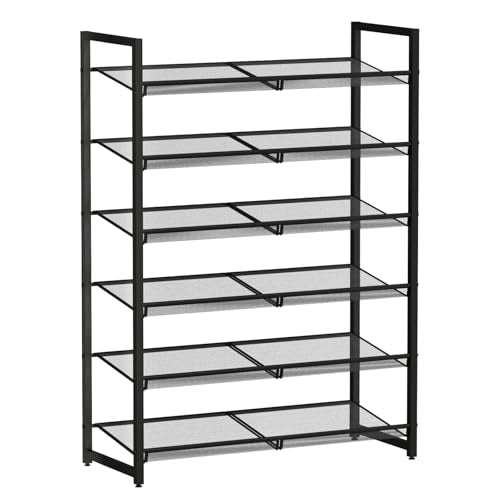 Shoe Rack, 6-Tier Metal Shoe Organizer, Tall Shoe Rack for Closet,entryway,Garage, with Adjustable Flat or Angled Shelves, Holds 18-24 Pairs,Shoes that can accommodate The Whole Family. - color: Black, size: 6Tier