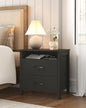 Farmhouse Nightstand, Rustic Nightstand with 2 Large Drawers, Wood End Table with Open Shelf, Bedside Table for Bedroom, Black - color: Black, size: 1 Piece