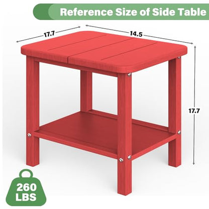 Patio Side Table, Small Rectangular HDPE Adirondack End Table for Outdoor Use in Pool, Garden, Lawn, Backyard,Red - color: Red