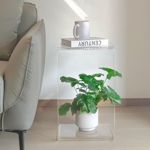 C-Shape Acrylic Side Table, 20" L x 12" W x 10" H x 1/2" Thick Clear End Table, Transparent Nightstand with Waterfall Edges, Modern Lucite Side Table for Living Room - size: 20" L x 12" W x 10" H
