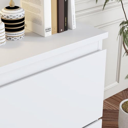 Modern Nightstand with 2 Drawers, Modern Handleless Bedside Table for Small Spaces, Compact Wood End Table for Bedroom, White 15.7" W x 11.6" D x 18.9" H