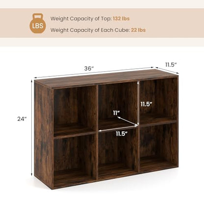 Giantex 6-Cube Bookcase, 3-Tier Cubby Bookshelf, Horizontal Vertical Display Rack with Anti-Tipping Kits, Modern Storage Organizer Shelf Unit for Living Room, Home Office, Rustic Brown | Horizontal Vertical Display Rack with Anti-Tipping Kits, Modern Stor