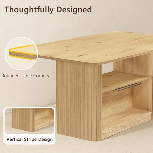 FUQARHY 63" Dining Table with Storage, Farmhouse Rectangular Kitchen Table - color: Yellow Oak