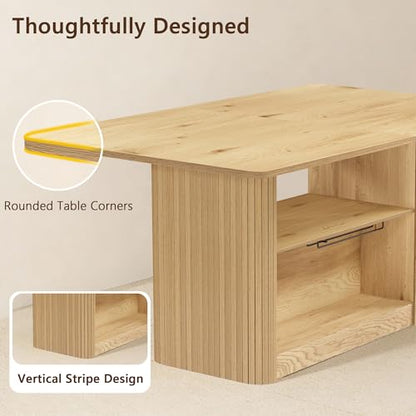 FUQARHY 63" Dining Table with Storage, Farmhouse Rectangular Kitchen Table - color: Yellow Oak