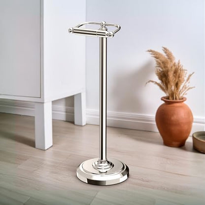 Gatco 1436PN Toilet Paper Holder Stand, Freestanding Floor Stand for Bathroom, Polished Nickel, Weighted Base, 22 Inch - color: Polished Nickel