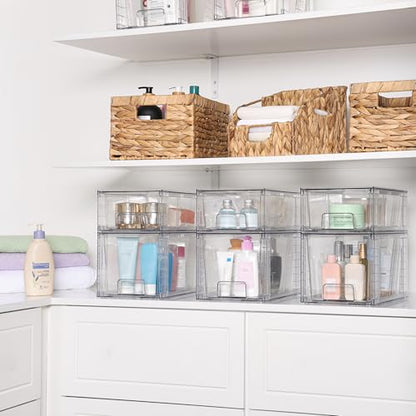 Vtopmart 6 Pack Clear Stackable Storage Drawers,Easy to Assemble Bathroom Organizers and Storage with handles,Plastic Drawers for Kitchen Pantry,Cabinet,Under Sink Organization - style: 3 Medium+3 Small