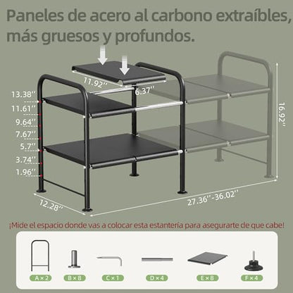 NETEL Under Sink Organizers and Storage,2 Tier Shelf Under Bathroom Sink,Cabinet Organizer with 8 Removable Carbon Steel Panels，Partition Height Adjustable,(27.36-36.02)" W x 12.28" D x 16.93" H - size: 8 thickened iron plates(12.28"deep)