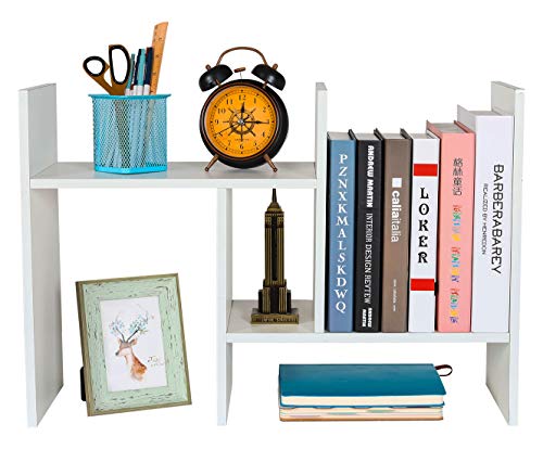 PAG Adjustable Desktop Shelf Wood Small Bookshelf Desk Supplies Organizers and Accessories Storage Display Rack Office Decor, White - color: White, size: Style 3