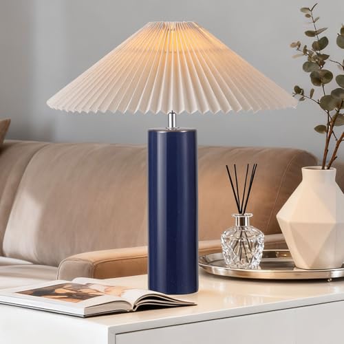 EOEYYOYB Ceramic Table Lamps for Bedroom, Adjustable Shade Lamps for Night Stands, Modern Cylindrical Nightstand Table Lamps 5W E26 for Bedroom Bedside Buffet, Blue - color: Blue, size: 1 Pack