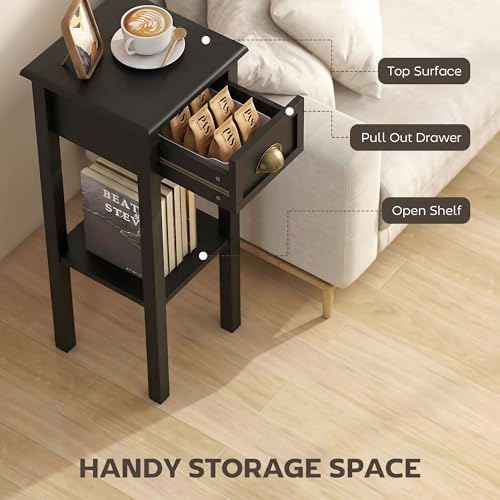 HOMCOM Narrow End Table with Drawer Slim Side Table for Small Spaces Black | Tall Telephone Table, Skinny Modern Design, for Small Spaces, Living Room - color: Black