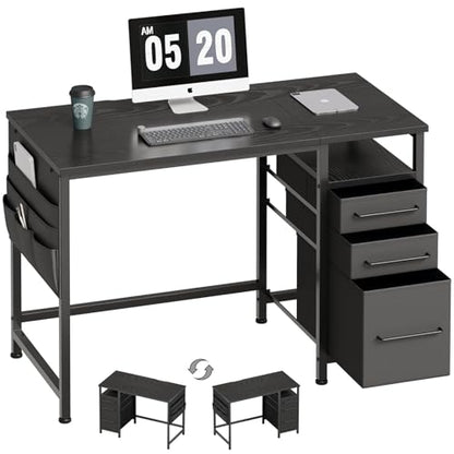 Ｍａｉｈａｉｌ Maihail Small Desk with Drawers, 40 inch Computer Desk with Shelves, Writing Desk with Storage, Small Office Desk with Metal Frame, Black - color: Black, size: 40 inch