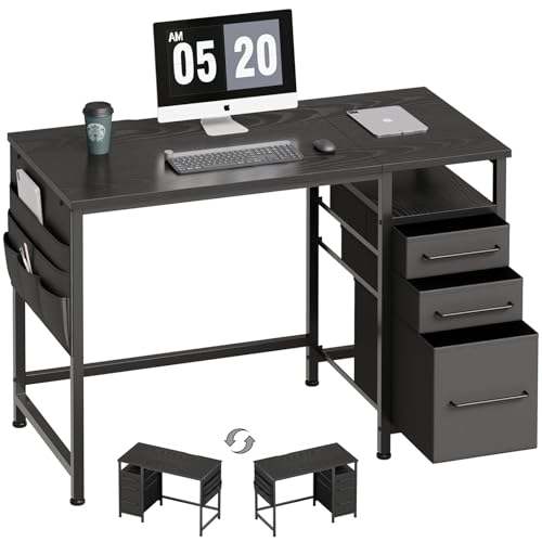 Ｍａｉｈａｉｌ Maihail Small Desk with Drawers, 40 inch Computer Desk with Shelves, Writing Desk with Storage, Small Office Desk with Metal Frame, Black - color: Black, size: 40 inch