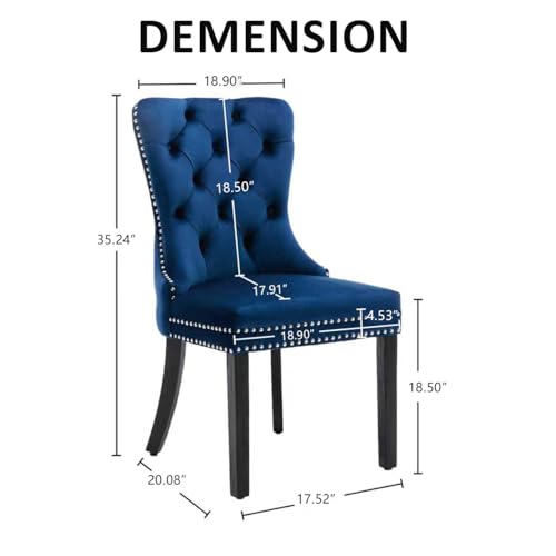 KCC Velvet Dining Chairs Set of 4, Upholstered High-end Tufted Dining Room Chair with Nailhead Back Ring Pull Trim Solid Wood Legs, Nikki Collection Modern Style for Kitchen, Blue - color: Blue, size: Set of 4