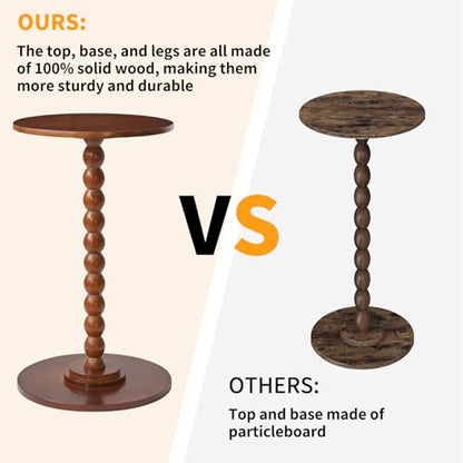 Aibiju Round Side Table, Solid Wood End Table, Small Drink Table Sofa End Table, Bedroom Small Corner Table, Sturdy Weight-Bearing Design Brown YD-RST001H - color: Brown