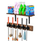 Broom Holder Wall Mount with Wooden Shelf, Rustic Wood Broom Hanger with 5 Racks&4 Hooks,Laundry Room Organization and Storage, Utility Storage Rack for Laundry Room, Garage, Kitchen, Closet. - size: 16.9"Small
