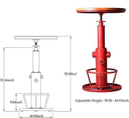 Topower Industrial Bar Table 38.58-48.43" Adjustable Pub Table Kitchen Dining Coffee Bistro Table Antique Red - color: Antique Red