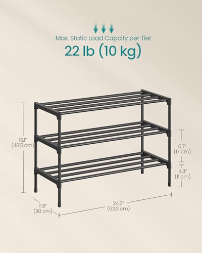 SONGMICS 3-Tier Shoe Rack for Closet, Compact Metal Shoe Organizer Shelf for Entryway, Bedroom, Small Spaces, Stackable, 11.8 x 24.5 x 19.1 Inches, Black ULSA123BH01 - size: 3 Tiers (24.5"W)