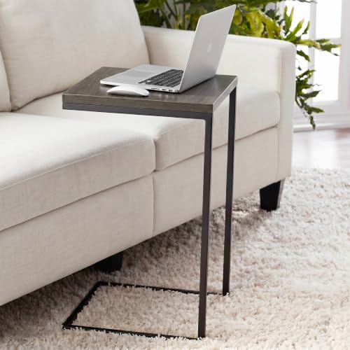 C-Shaped Couch Table, Oak Finish | Movable Side End Table, Sturdy Metal Frame, Narrow Laptop Stand Desk & TV Tray, For Living Room - color: Oak
