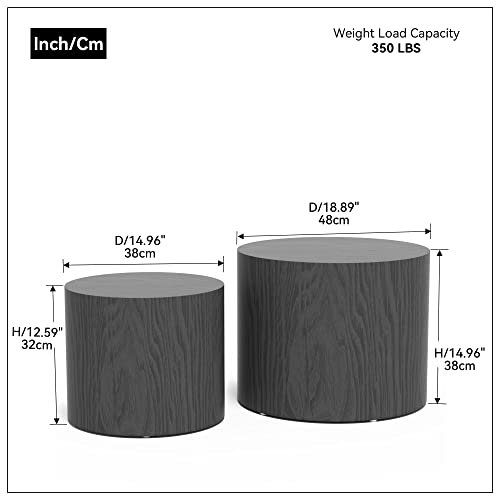 Round Coffee Table Set of 2, Nesting Coffee Table and End Table Set Wood Small Circle Drum Side Table for Living Room Office, No Assembly - color: Black