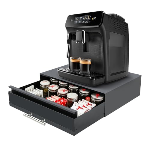 Steel Microwave Stand with Pull-Out Shelf & Drawer | Countertop Organizer for Compact Microwaves, Coffee Machine & Kitchen Appliances Storage (Black+Drawer+Shelf) - color: Black, size: Drawer+Shelf