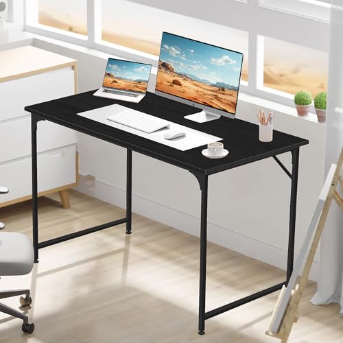 BLKMTY 39" Computer Desk, Home Office Writing Desk Wood PC Study Table Work Desks Modern Simple Style Laptop Table with Metal Frame and Smooth Tabletop for Workstation Bedroom, Black - color: Black, size: 39 Inches