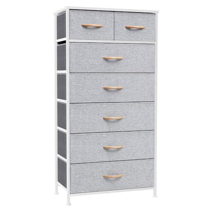 Crestlive Products Vertical Dresser Storage Tower - Sturdy Steel Frame, Wood Top, Easy Pull Fabric Bins, Wood Handles - Organizer Unit for Bedroom, Hallway, Entryway, Closets - 7 Drawers (Light Gray) - color: Light Gray, style: 7 Drawers