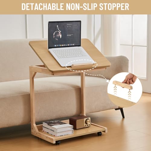 Uniclinens Rolling Side Table Desk Sofa - C Shape Couch End Table with Wheels, Mobile Wooden Slim Sofa Tray, Movable Small Couch Desk for Living Room Bedroom, Natural - color: Natural, style: Style 4