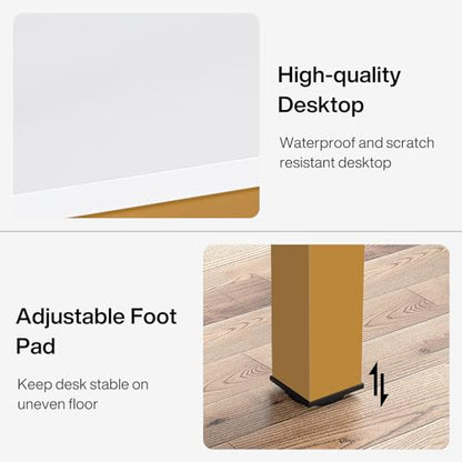 Tribesigns 6.5 FT Conference Room Table, 78.74" W x 27.56" D Large Office Conference Table, Modern Seminar Meeting Table Desk for Boardroom, Meeting Room (1, White and Gold) - color: White and Gold