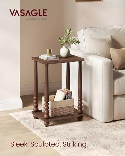 VASAGLE Mariel Collection - Side Table, Accent Nightstand for Small Spaces, Rectangular End Table with Shelf, Solid Wood Legs, Mid-Century Modern, Living Room Bedroom, Chestnut Walnut ULET294KX01S - color: Chestnut Walnut