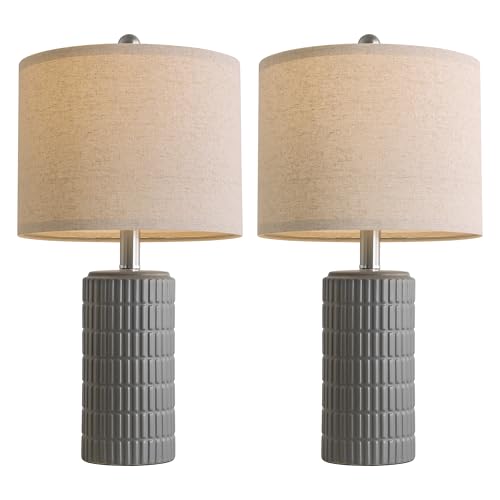 PoKat 20.75'' Ceramic Small Table Lamps for Bedroom, Modern Dark Gray Bedside Lamps Set of 2, Farmhouse Lamps for Living Room with Linen Lampshade for Night Stands Guest Room Side End Table Console - color: 20.75'' Small - Dark Grey