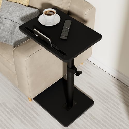 YUHFERA Sofa Armrest Tray Table for Couch - 360° Swivel Height Adjustable End for Small Spaces, Snack Side Table for Bed or Chair with Phone & Tablet Slot (Black,Standard) - color: Black, size: Standard