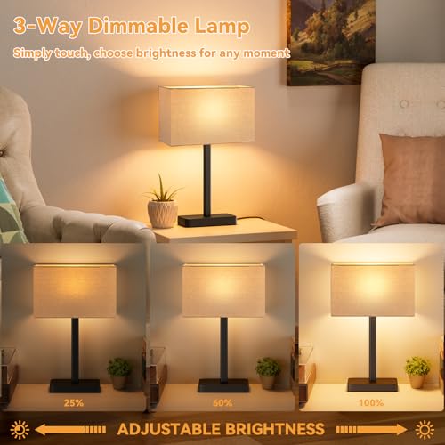 Hong-in Touch Lamps for Bedroom - 3-Way Dimmable Bedside Lamps Set of 2 with USB C+A, Beige Modern Table Lamp for Night Stands, Desk Lamp for Living Room Nightstand End Tables Bed Side - color: B. Beige&Black