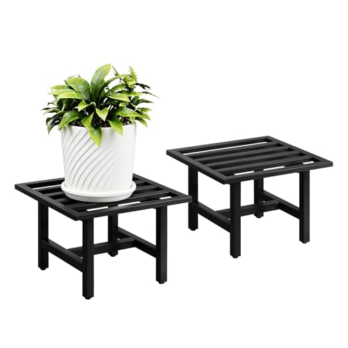 Heavy Duty Metal Plant Stand Outdoor, 330 lbs Iron Square Plant Stand Indoor, Rustproof Low Pedestal for Large Flower Pots, Patio, Balcony, Garden Decor 2 Pack Black - color: 2 pack black