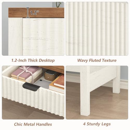 YOMILUVE Fluted Computer Desk with 2 Drawers, 39 Inch Small Computer Desk with Storage, Compact Writing Study Vanity Desk for Small Spaces, Antique White - color: Antique White