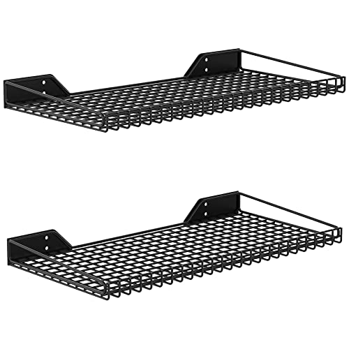 WALMANN 2 Pack Garage Wall Shelf, 23.5" x 12" Wall Mounted Storage Shelves for Garage, Closet, Laundry Room, Heavy Duty Wall Shelving, Holds Up to 65 lbs(Black) - color: Black