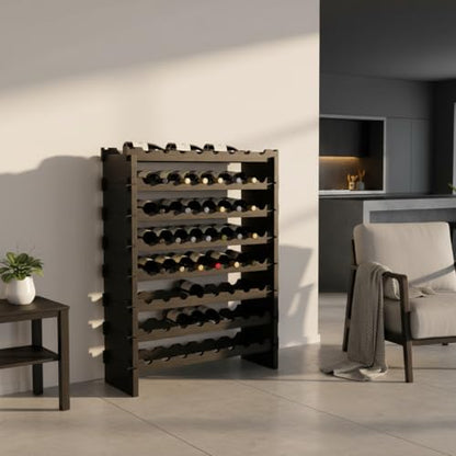 NutriChef 72 Bottle Wine Rack Stackable Bamboo Freestanding, 8-Tier Modular Shelf, Sturdy Wobble Free, Upgraded 2026 Design, Easy No-Tool Assembly for Kitchen, Cellar or Bar 33.5" x 10" x 41" (Black) - size: 72 Bottle - Black