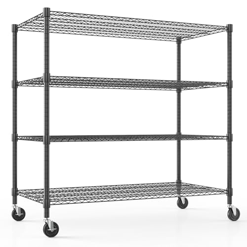 Himimi Storage Shelves with Wheels, 4-Tier Heavy Duty Steel Wire Rack Storage Shelving, Adjustable Metal Storage Shelves for Garage Kitchen Pantry Bathroom Laundry 18" D*60" W*72" H, Black - color: Black, size: 18"D×60"W×72"H, 4-Tier