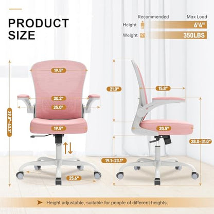 Office Chair, Ergonomic Desk Chairs 330LBS Capacity High Back Mesh Computer Chair with Flip-up Armrests, Comfy Work Chair with Adjustable Lumbar Support - color: Gray-pink