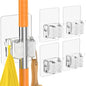 Batur Broom Holder Wall Mount, 4 Pack New Version Adhesive Mop and Broom Holder Wall Mount, Super Anti-Slip Broom Hanger Mop Organizer Wall Hanging for Bathroom, Kitchen, Laundry Room - color: Transparent