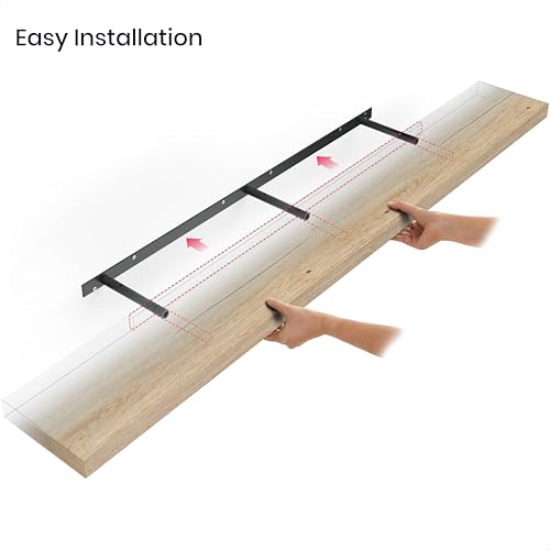 Ballucci Floating Shelves, 55" Wood Wall Shelf Set of 2, with Invisible Brackets for Bathroom, Living Room, Bedroom, Kitchen, Nursery, 6" Deep, Oak - color: Natural Oak, size: 55.1 inches