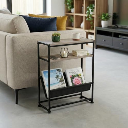 Narrow End Table for Small Spaces - Slim Side Table with Magazine Holder,2 in 1 Design Narrow Coffee Table Living Room,Skinny Bedroom Nightstand Thin Side Magazine Table,Oak - color: Oak