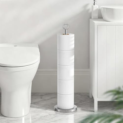 Toilet Paper Holder Stand(with Reserve Function), Free-Standing Spare Rolls Storage Holder, Stainless Steel, Chrome - color: Chrome