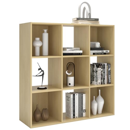 9 Cube Shelf Bookcase, Oak 11in | Anti-Tipping Kits, Reversible Open Back, Multi Layer Multi Grid Partition Layout - color: Oak, size: 9 Cube 11in